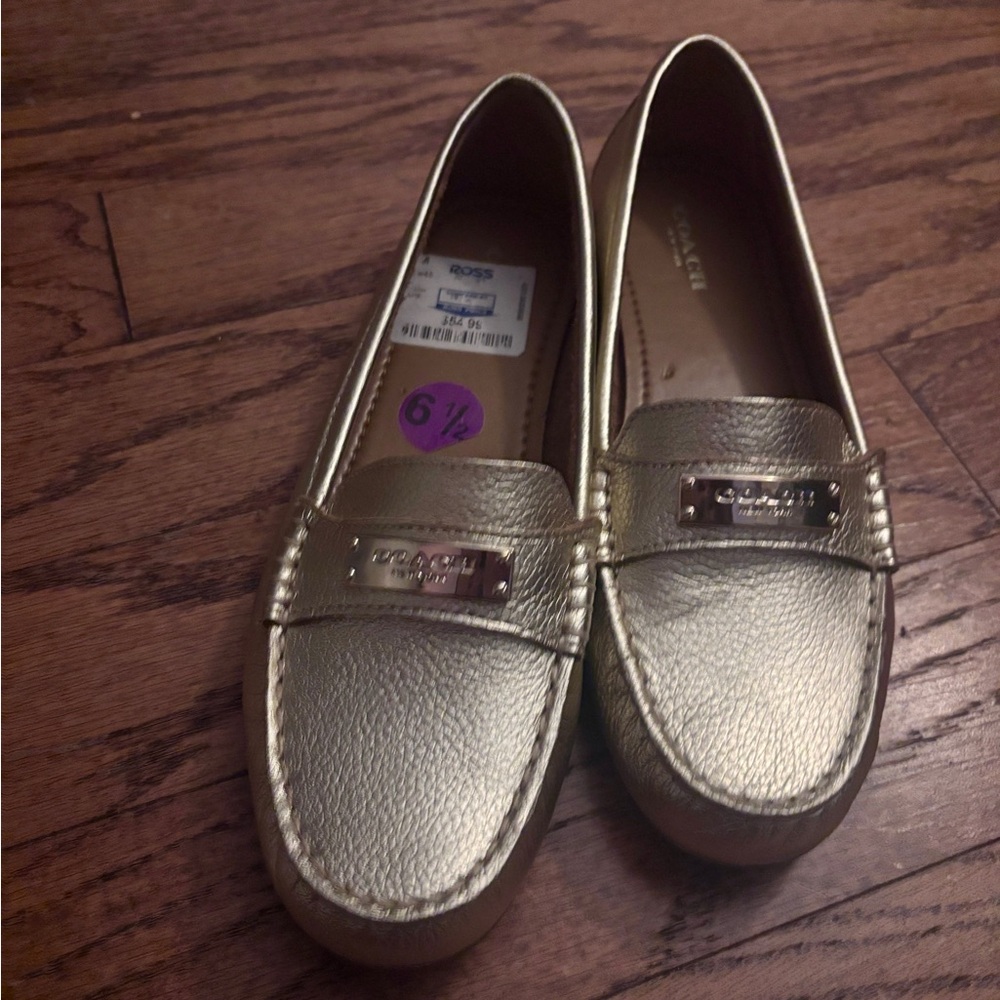 Coach Metallic Gold Penny Loafers - Women's - Picture 2 of 9